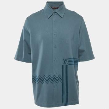Louis Vuitton Blue Flock Print Cotton Knit Button Front Shirt M