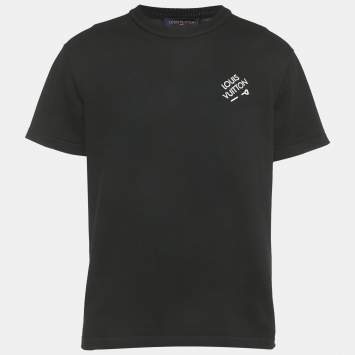 Louis Vuitton Black Logo Embroidery Cotton Crew Neck T-Shirt M