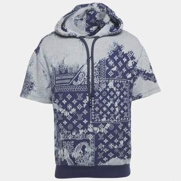 Pre Owned Louis Vuitton Blue Cotton Monogram Bandana Short-Sleeve Hoodie M