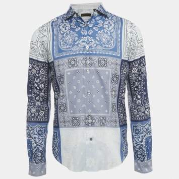Pre Owned Louis Vuitton Blue Bandana Print Cotton Long Sleeve Shirt S