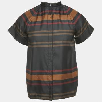 Pre Owned Louis Vuitton Black Stripe Print Silk Button Front Shirt S