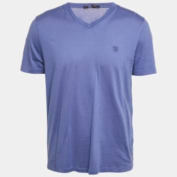Pre Owned Louis Vuitton Blue Jersey V-Neck T-Shirt L