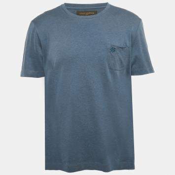 Pre Owned Louis Vuitton Blue Damier Pocket Jersey T-Shirt L