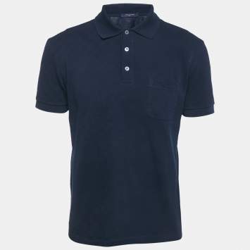 トップス Louis Vuitton knit polo shirt Louis Vuitton Navy Blue Monogram Printed Knit Polo T-Shirt