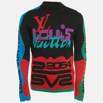 Pre Owned Louis Vuitton Multicolor Logo Intarsia Cotton Knit Sweatshirt M