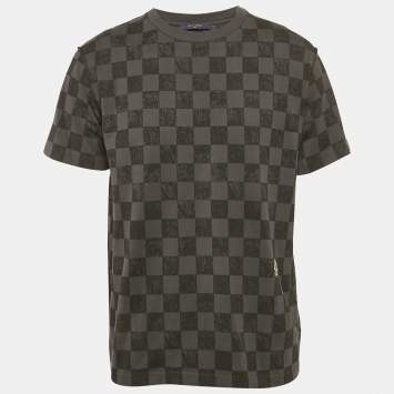 Pre Owned Louis Vuitton Grey Damier Jersey Crewneck T-Shirt L