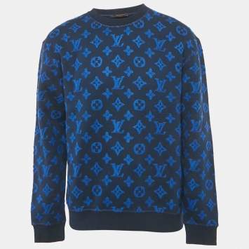 Pre Owned Louis Vuitton Blue Monogram Wool Blend Crewneck Sweatshirt M