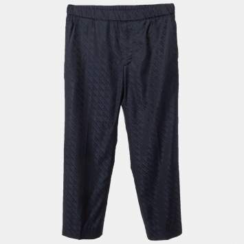 Pre Owned Louis Vuitton Midnight Blue Monogram Pattern Wool Trousers S