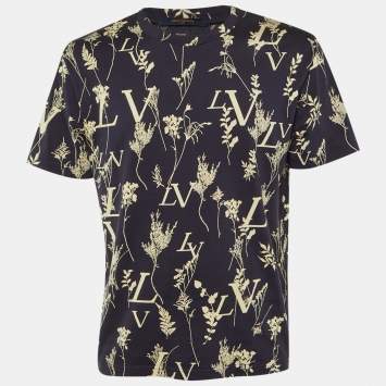 Pre Owned Louis Vuitton Blue/White Printed Cotton Crew Neck T-Shirt L