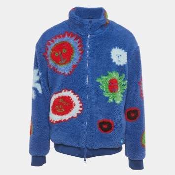 مملوكة مسبقًا جاكيت لوي فيتون سحاب بطبعة زرقاء طويل الحجم كبي�رة جدًا