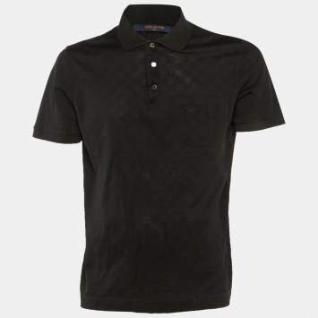 Louis Vuitton Navy Blue Monogram Printed Knit Polo T-Shirt