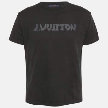 Pre Owned Louis Vuitton Black Logo Print Jersey Crewneck T-Shirt M