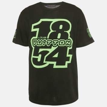 مملوكة مسبقًا تي شيرت لوي فيتون قطن أسود/نيون أخضر إنتارسيا 22AW مقاس كبير - لارج