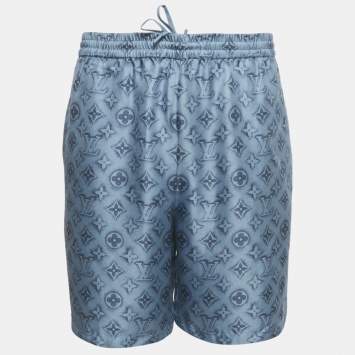 Pre Owned Louis Vuitton Blue Monogram Print Silk Shorts XL