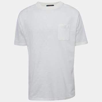 Pre Owned Louis Vuitton White Damier Jersey Crewneck T-Shirt XL