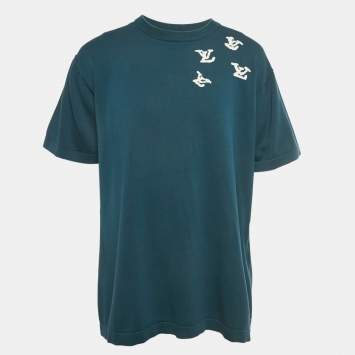 Pre Owned Louis Vuitton Blue Intarsia Cotton Knit Crewneck T-Shirt XL