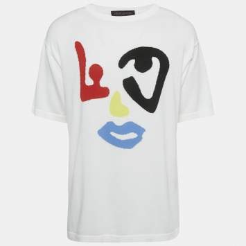 مملوكة مسبقًا Louis Vuitton White Intarsia Cotton Knit Crewneck T-Shirt L