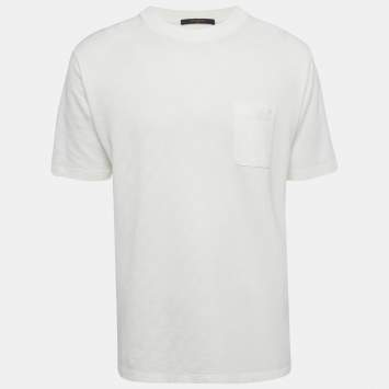 Pre Owned Louis Vuitton White Damier Jersey Crewneck T-Shirt XL