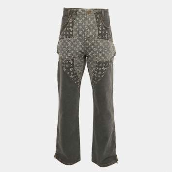 Pre Owned بنطلون جينز لوي ف�يتون نيجو بطبعة مونوغرام دينم مقاس كبير - لارج خصر 34