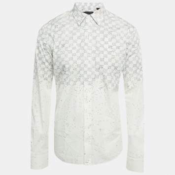 Pre Owned Louis Vuitton White Damier Cotton Long Sleeve Shirt XL