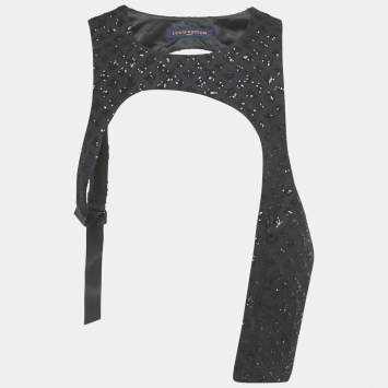 Pre Owned Louis Vuitton Black Sequin Monogram Cotton Fabric Mid-Layer M