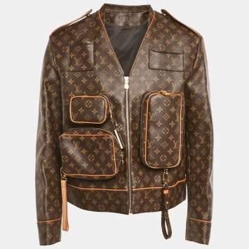 Pre Owned Louis Vuitton Brown Monogram Faux Leather Admiral Jacket L