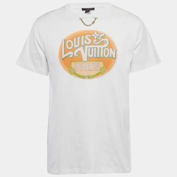 مملوكة مسبقًا Louis Vuitton White Printed Jersey Crewneck T-Shirt L