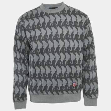 مملوكة مسبقًا سويتشرت لويس فويتون رمادي مزج صوف بشعار التفاصيل مقاس صغير - سمول