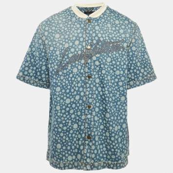 Pre Owned Louis Vuitton Blue Bleached Denim Rib Collar Shirt XL
