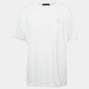 مملوكة مسبقًا تي شيرت لوي فيتون قطن إنتاريسيا ل.فيتون ديبوزيه أبيض مقاس أربعة كبير جداً