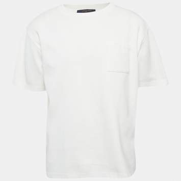 مملوكة مسبقًا تي شيرت لوي فيتون قطن أبيض بجيب مونوغرام مقاس ضخم جدا