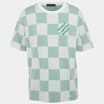 Pre Owned Louis Vuitton Green/White Damier Cotton T-Shirt 4L