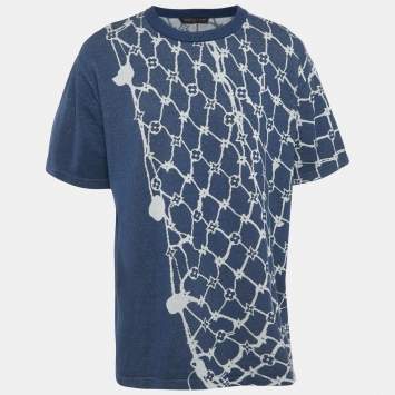 Pre Owned Louis Vuitton Blue Monogram Fishnet Cotton T-Shirt 4L