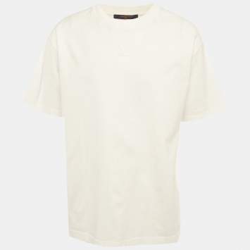 مملوكة مسبقًا تي شيرت لوي فيتون منقوشة LV قطن جيرسي أبيض مقاس ضخم - إكس إكس لارج