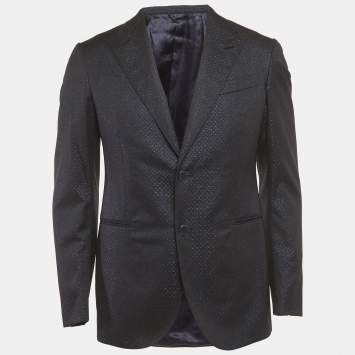 Pre Owned Louis Vuitton Navy Blue Wool Blend Monogram Shimmer Blazer M 