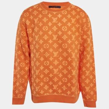 Pre Owned Louis Vuitton Orange Monogram Fleece Sweatshirt L