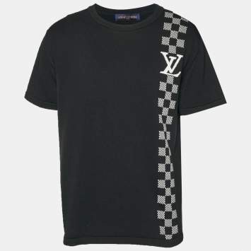 مملوكة مسبقًا Louis Vuitton Black Damier Stripe Jersey Crew Neck T-Shirt XXL