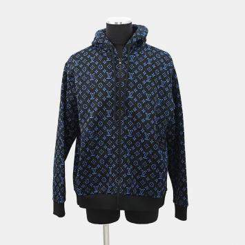 Pre Owned Louis Vuitton Zip Hoodie Size Xl Noir/Blue Polyester56% Nylon29% Cotton15%