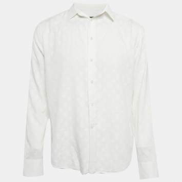Pre Owned Louis Vuitton White Logo Cotton Button Front Shirt M