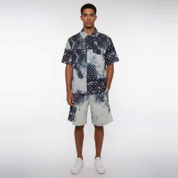 Pre Owned Louis Vuitton Blue Monogram Bandana Denim Short Sleeve Shirt & Shorts Set S