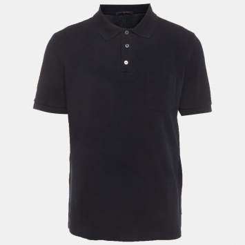 Pre Owned Louis Vuitton Navy Blue Damier Pattern Pique Cotton Polo T-Shirt XL