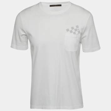 Pre Owned Louis Vuitton White Damier Print Jersey Pocket T-Shirt L