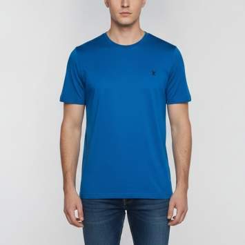 Pre Owned Louis Vuitton Blue Logo Embroidered Jersey Crewneck T-Shirt L