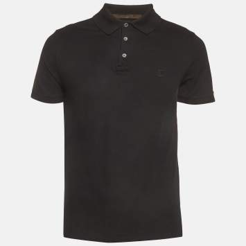 مملوكة مسبقًا Louis Vuitton Black Logo Embroidered Piqué Knit Polo T-Shirt M