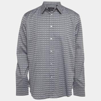 Pre Owned Louis Vuitton Grey Monogram Check Cotton Slim Fit Shirt XL 