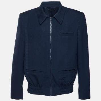 مملوكة مسبقًا Louis Vuitton Navy Blue Monogram Wool Zip Up Jacket M