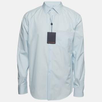 Pre Owned Louis Vuitton Blue Logo Embroidered Poplin Dress Shirt XL