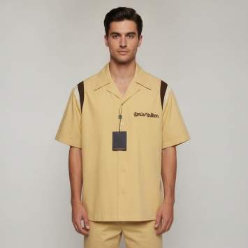 Pre Owned Louis Vuitton x Tyler The Creator Beige Embroidered Cotton Bowling Shirt L