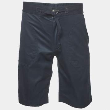 Pre Owned Louis Vuitton Navy Blue Cotton Logo Buckle Shorts M