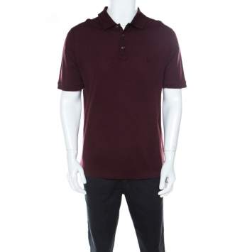 Pre Owned Louis Vuitton Burgundy Honeycomb Knit Cotton Logo Embroidered Polo T Shirt XL